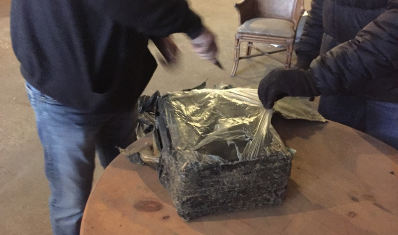 The time capsule being cut open at Cain’s Ballroom in Tulsa, Oklahoma (Photo by Hunter Rodgers)